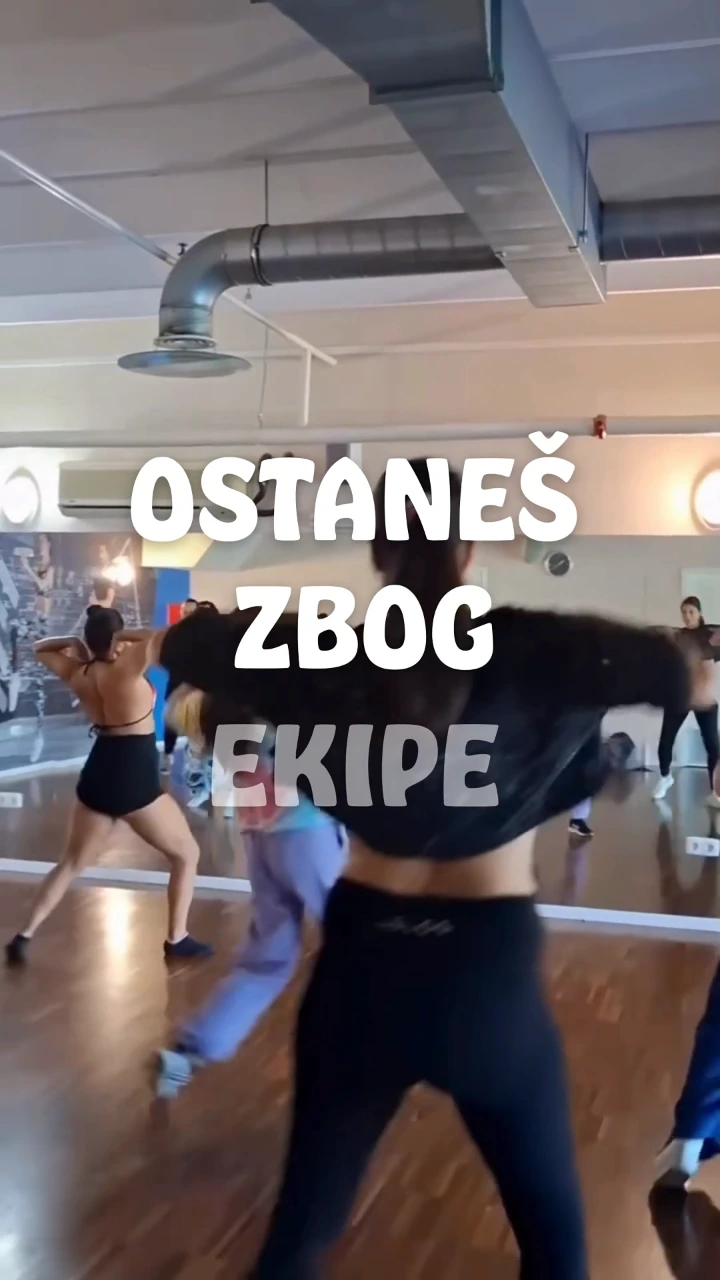 Frame from the V1 Community video with the on-screen text “Ostaneš zbog ekipe”