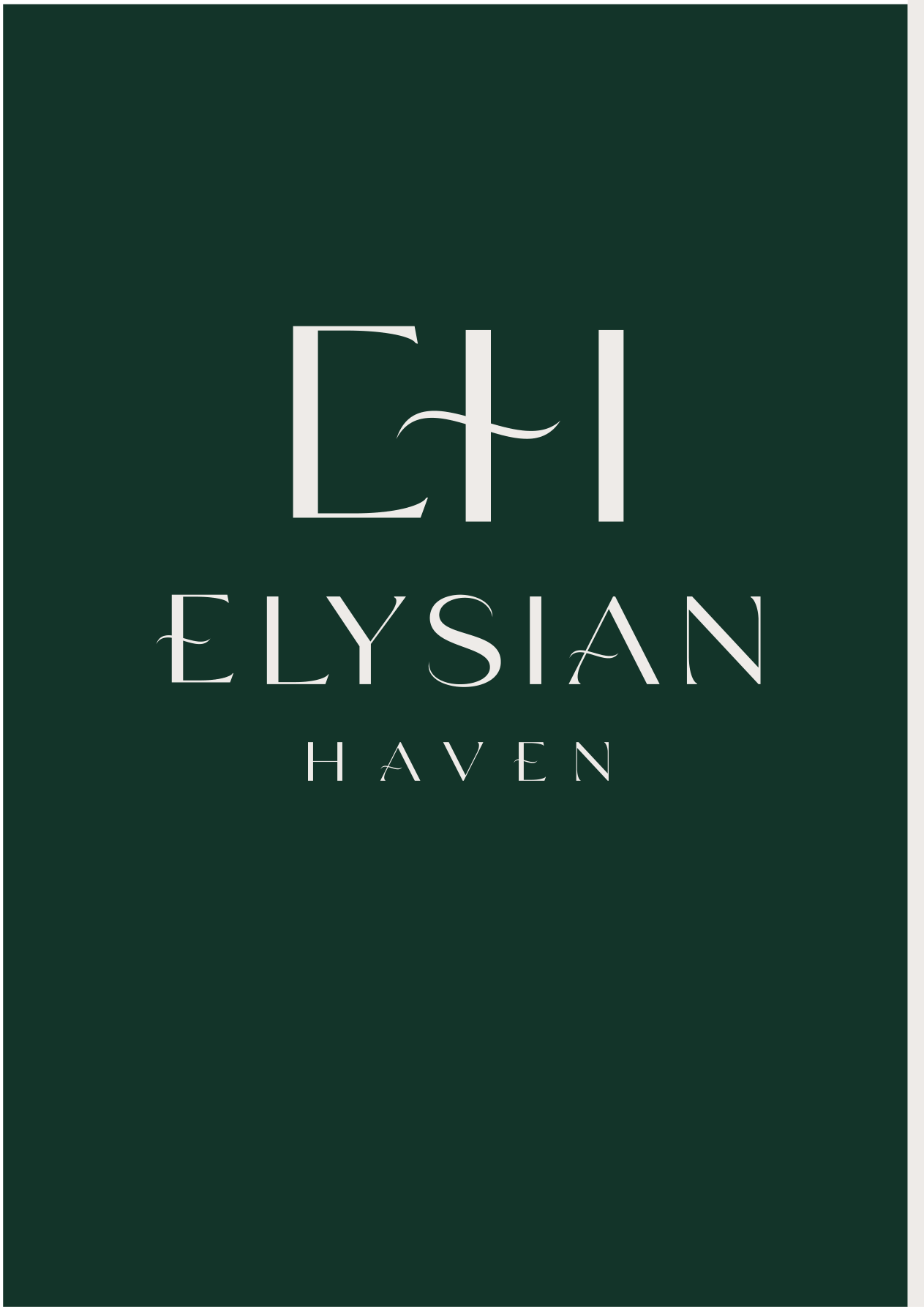 Original Elysian Haven monogram and wordmark in ivory on forest green