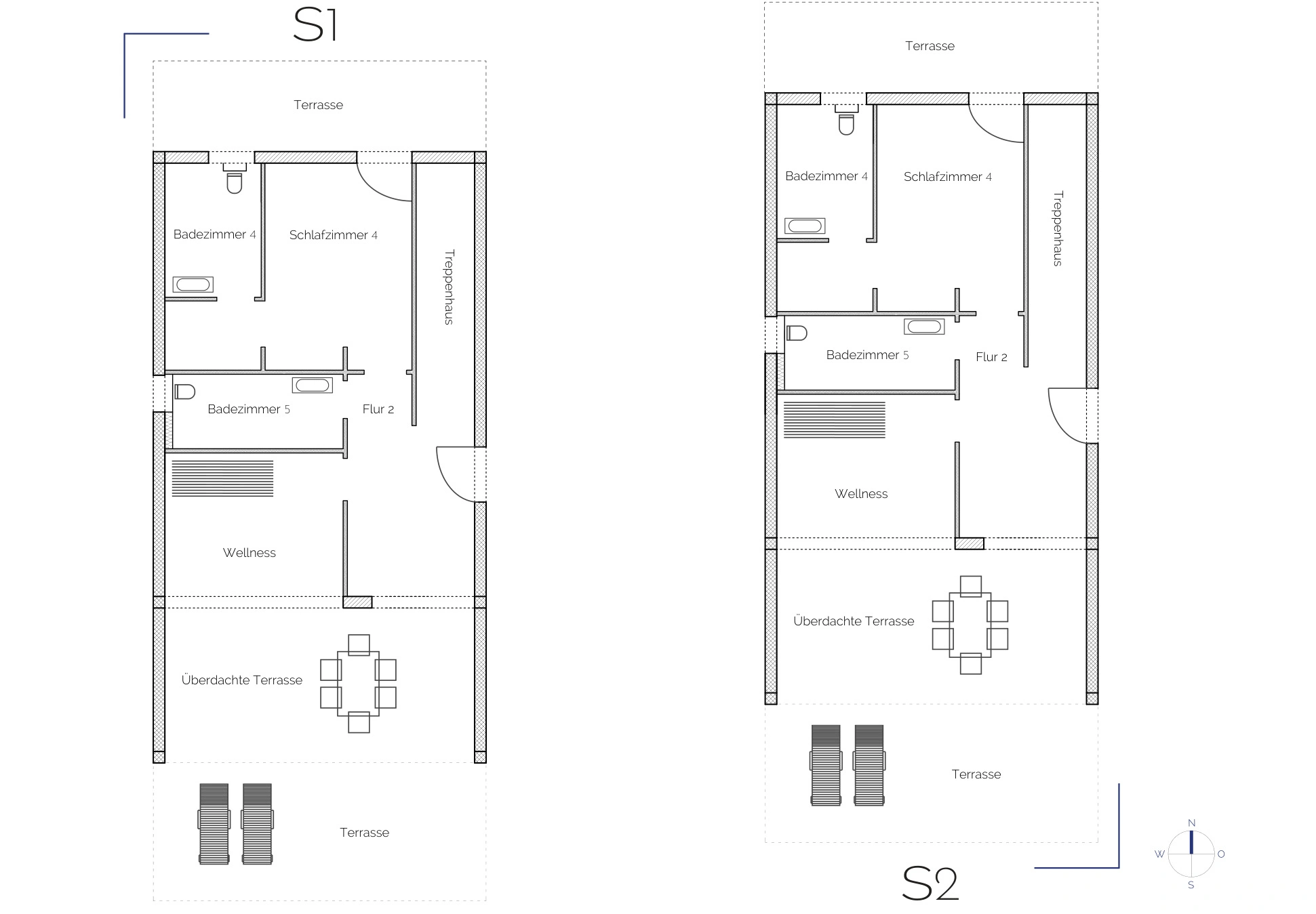 Villa Unuk floor plan, Second floor (Zweiter Stock), redrawn for the brochure