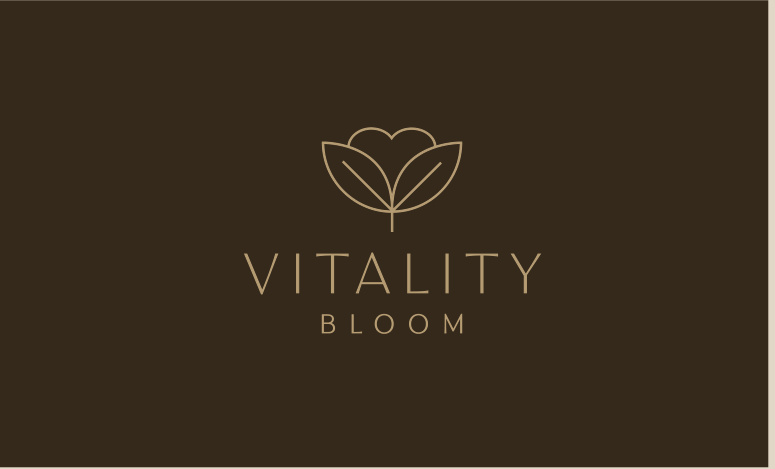 Vitality Bloom primary logo in cream on espresso brown